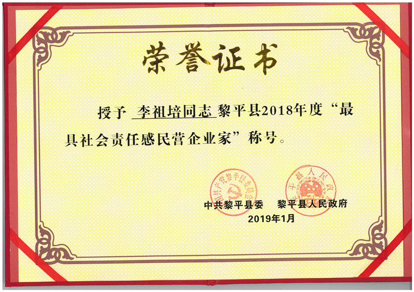 李祖培总经理个人荣誉证书